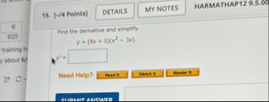 HARMATHAP 1 2 9 . 5 . 0 0 1 5 . [ - / 4 Points ]