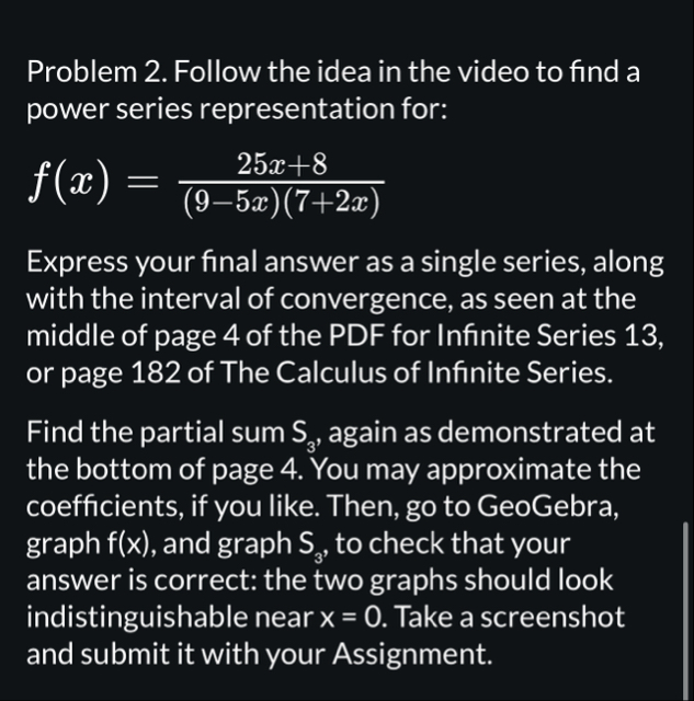 Problem 2 . Follow the idea in the video to find