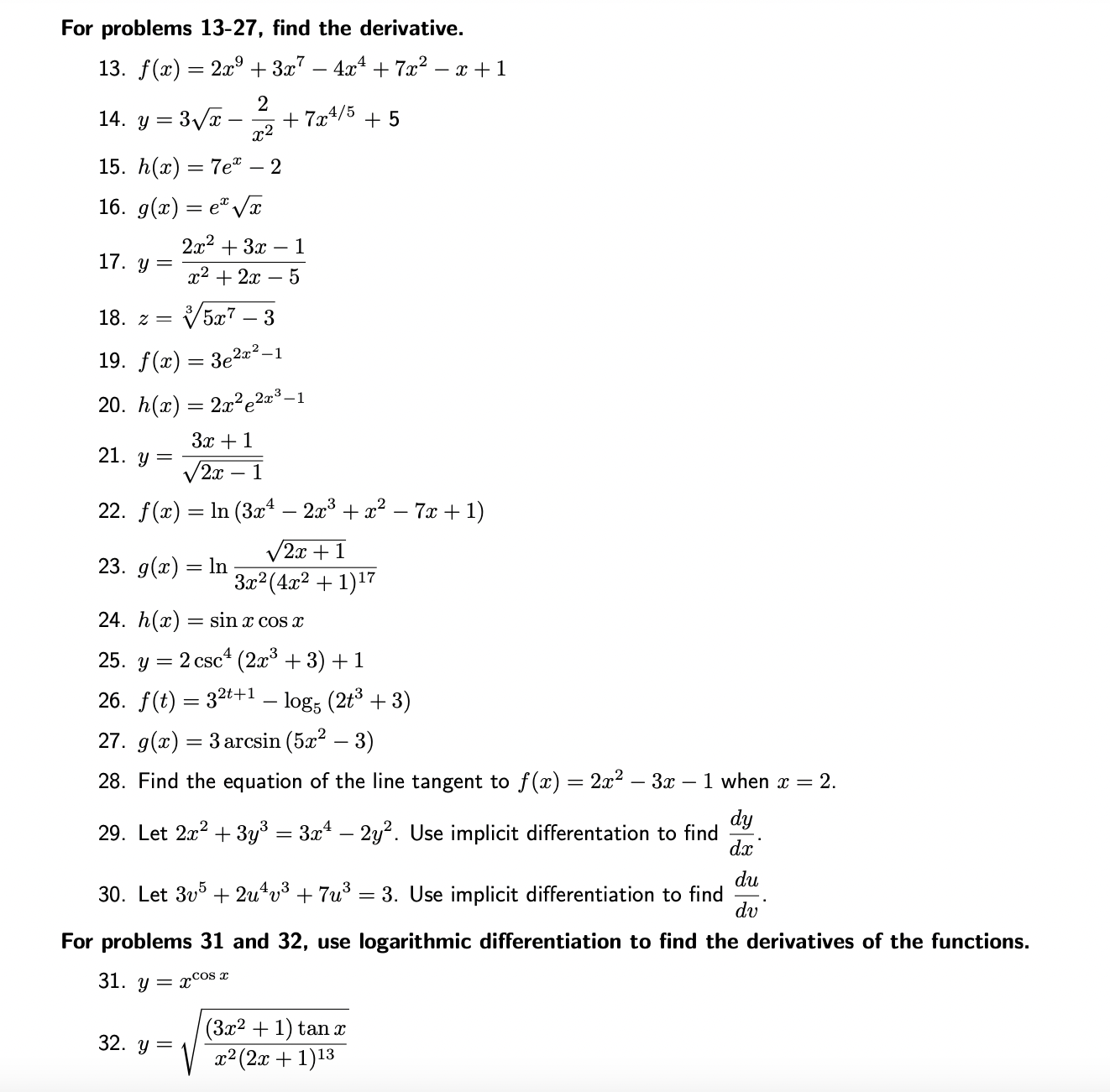 For problems 1 3 - 2 7 , find the derivative. f (