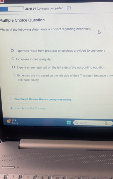 3 8 of 9 4 Concepts completed ( i ) Multlple