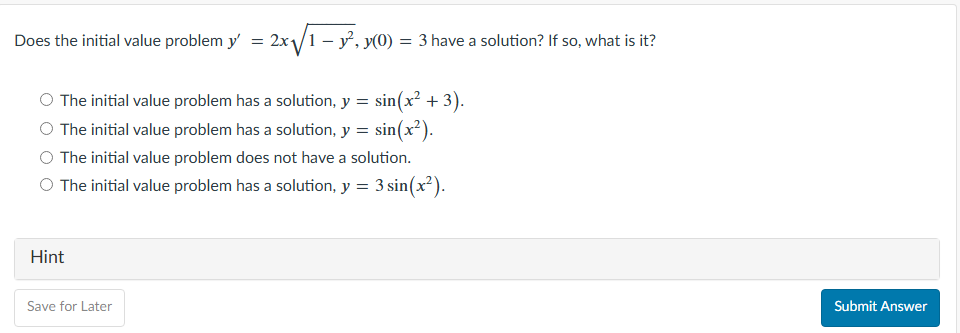 Does the initial value problem y ' = 2 x 1 - y 2