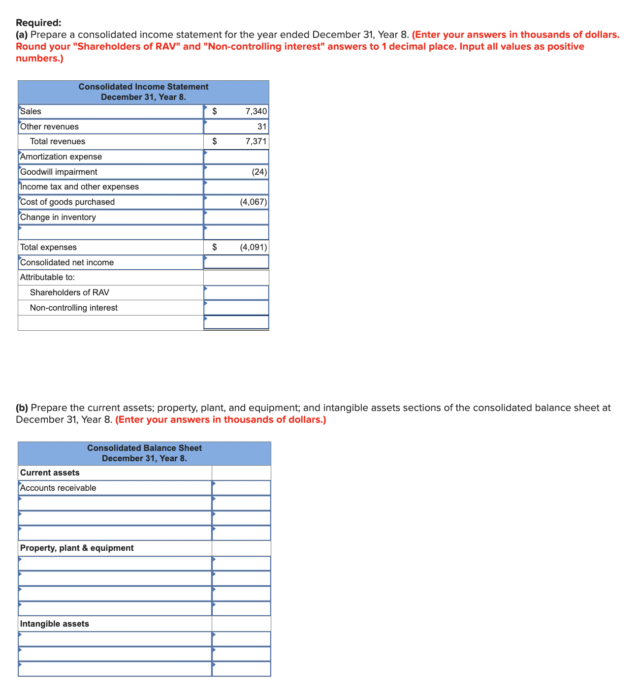 Required: ( a ) Prepare a consolidated income