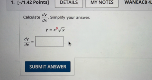 [ - / 1 . 4 2 Points ] DETAILS WANEAC 8 4 .