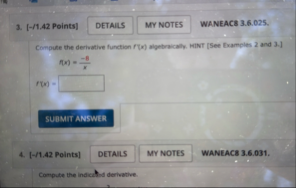 [ - / 1 , 4 2 Points ] WANEAC 8 3 . 6 . 0 2 5 .