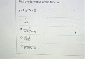 Find the derivative of the function. y = l o g (