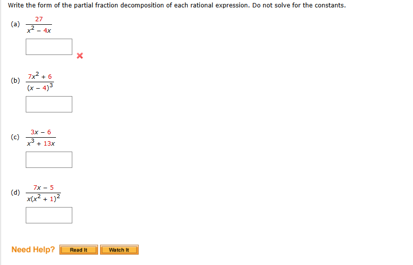 Write the form o f the partial fraction