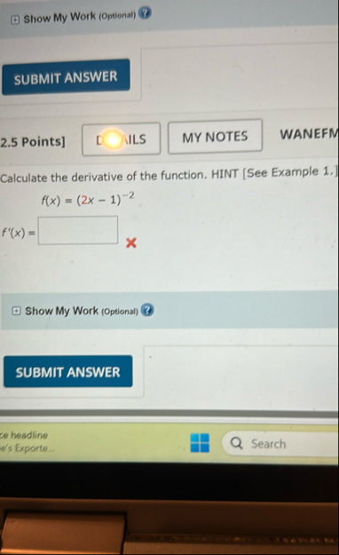 Show My Work ( Optional ) 2 . 5 Points ] WANEFM