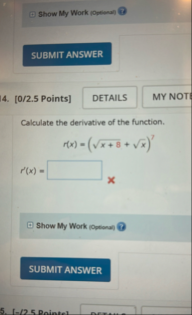 Show My Work ( Optional ) 3 4 . [ 0 / 2 . 5