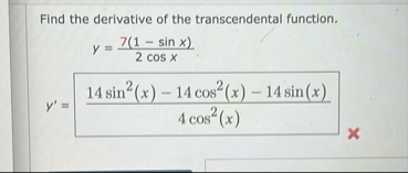 Find the derivative of the transcendental