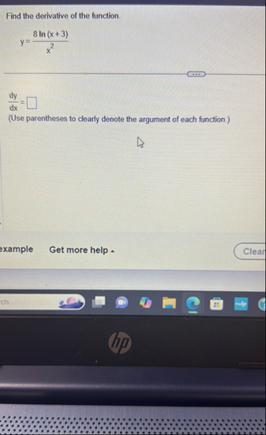 Find the derivative of the function. y = 8 l n (