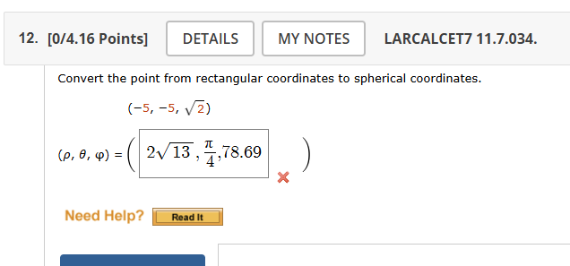 Convert the point from rectangular coordinates t