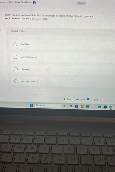Enabled: Cumulative Final Exam ( 7 ) Ratios that