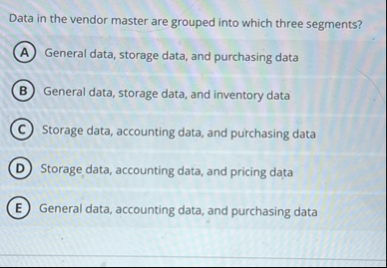 Data in the vendor master are grouped into which
