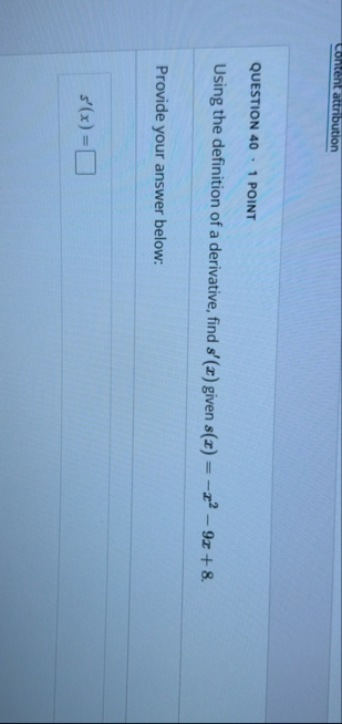 QUESTION 4 0 * 1 POINT Using the definition of a