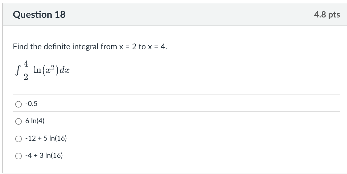 Question 1 8 Find the definite integral from x =