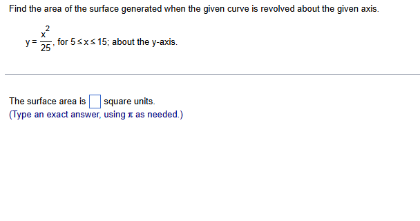 Find the area o f the surface generated when the