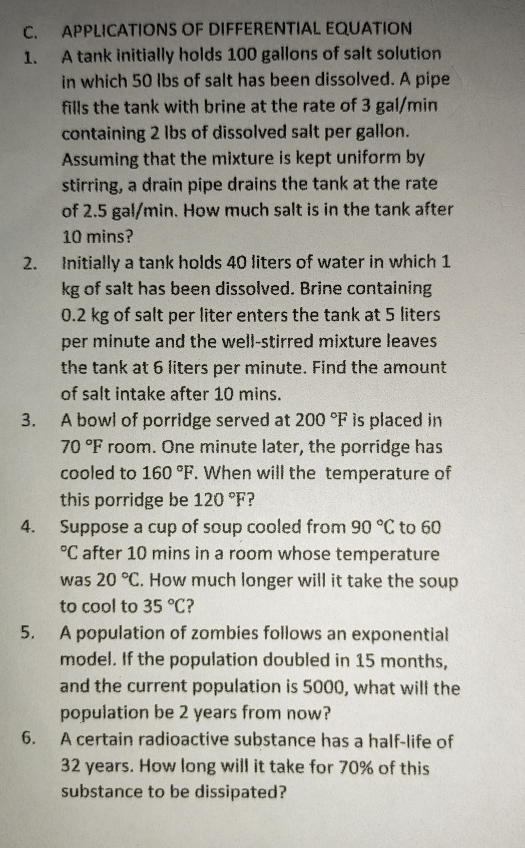 C . APPLICATIONS OF DIFFERENTIAL EQUATION 1 . A