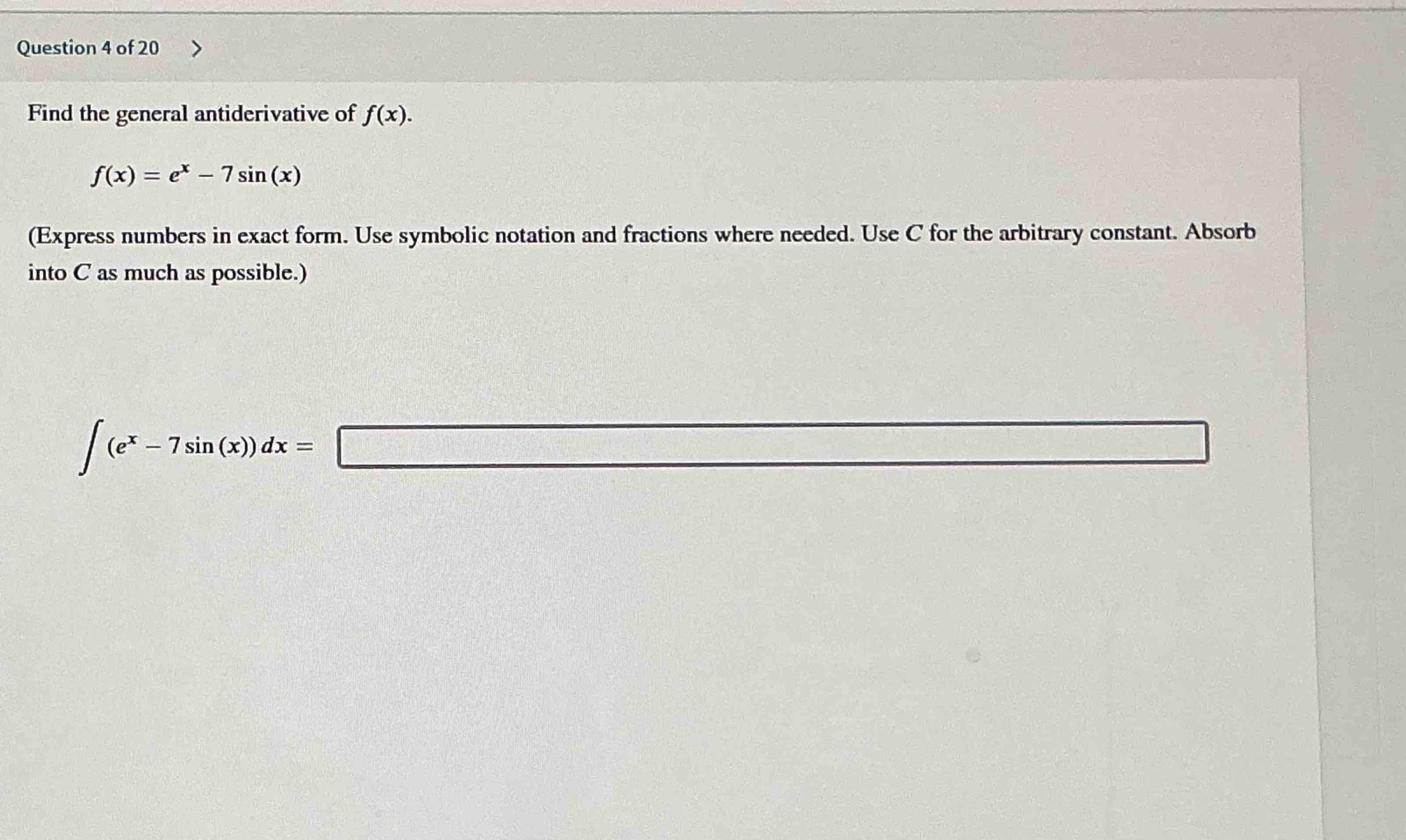 Question 4 o f 2 0 Find the general