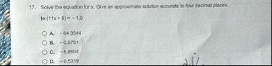 Solve the equation for x , Give an approximate