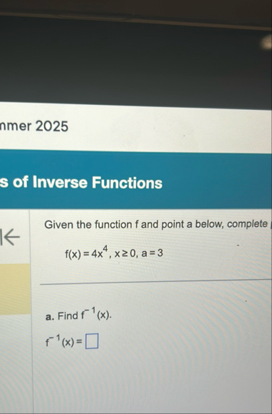 nmer 2 0 2 5 s of Inverse Functions Given the