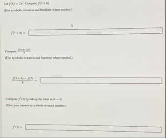 Let f ( x ) = 2 x 2 . Compute f ( 3 A ) . ( Use
