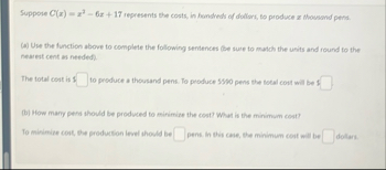 Suppose C ( x ) = x 2 - 6 x 1 7 represents the
