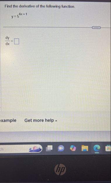 Find the derivative of the following function. y