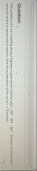 Question The position of a car traveling along a