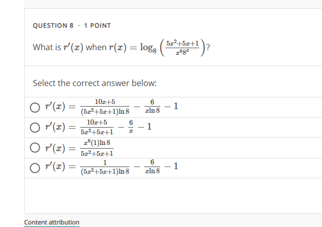 QUESTION 8 * 1 POINT What i s r ' ( x ) when r (