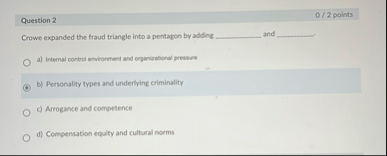 Question 2 0 2 points Crowe expanded the fraud