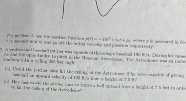 For problem 2 , use the position function p ( t )