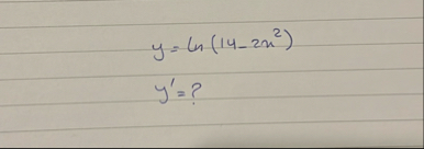 y = l n ( 1 4 - 2 x 2 ) y ' =