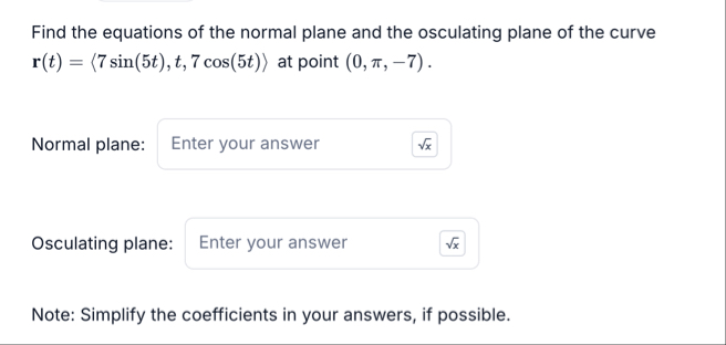 Find the equations of the normal plane and the