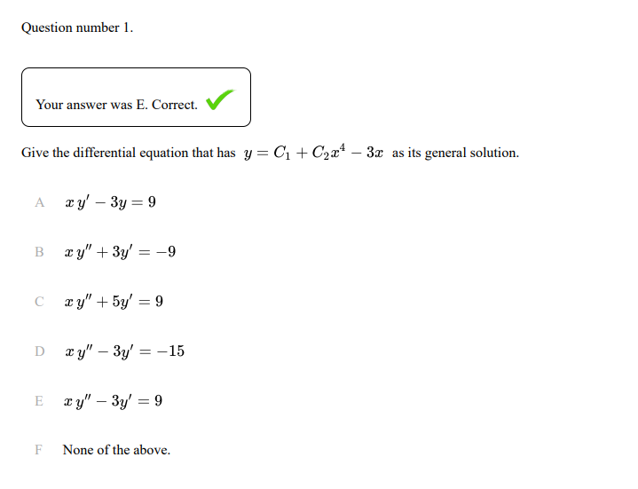 Question number 1 . Give the differential