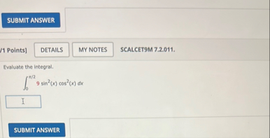 [ 1 Points ] SCALCET 9 M 7 . 2 . 0 1 1 . Evaluate