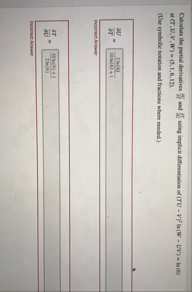 Calculate the partial derivatives d e l U d e l T