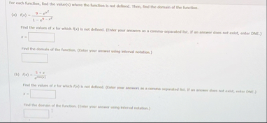 For eaplefunction, find the value ( s ) where the