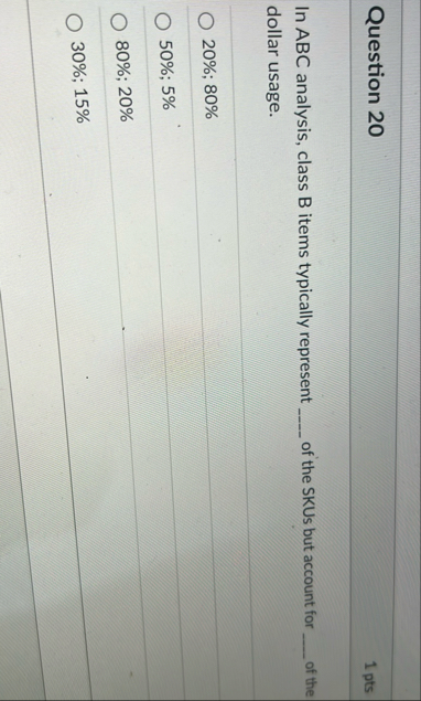 Question 2 0 1 pts In ABC analysis, class B items
