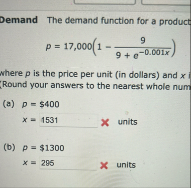 Demand The demand function for a product p = 1 7