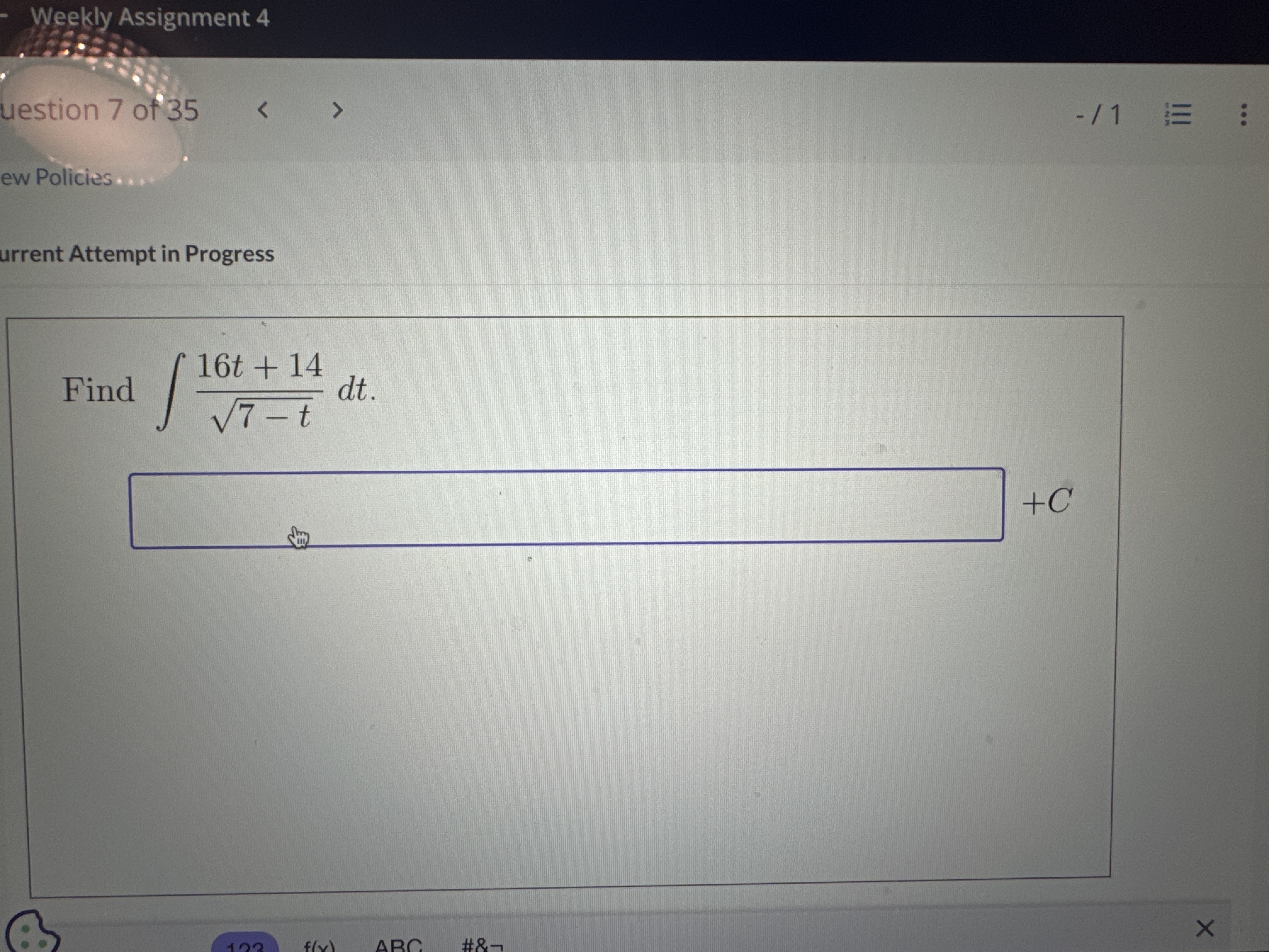 urrent Attempt i n Progress Find 1 6 t + 1 4 7 -