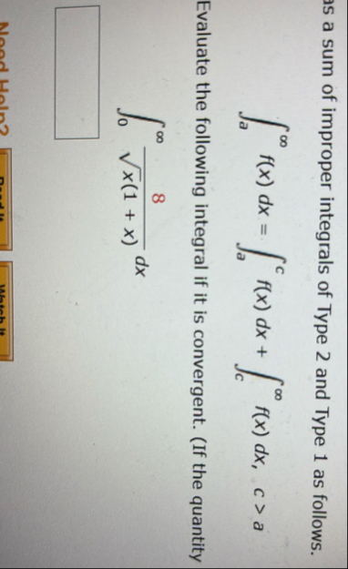 as a sum of improper integrals of Type 2 and Type
