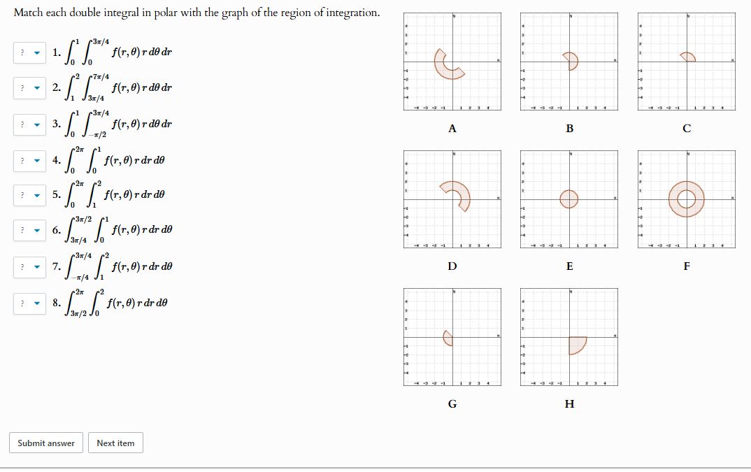Match each double integral i n polar with the