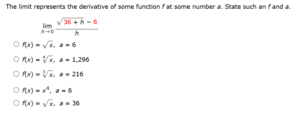 The l i m i t represents the derivative o f some