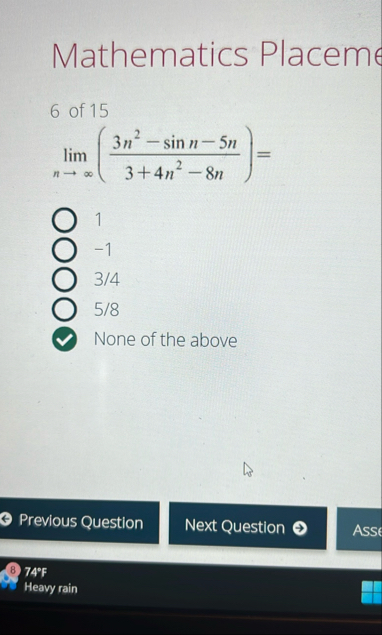 Mathematics Placeme 6 of 1 5 lim n ( 3 n 2 - s i