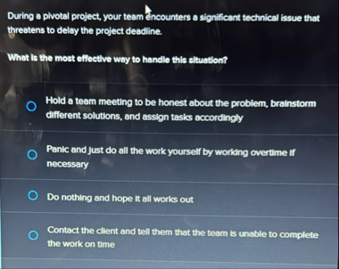 During a pivotal project, your team Encounters a