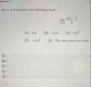 Question 1 2 For a 0 evaluate the following