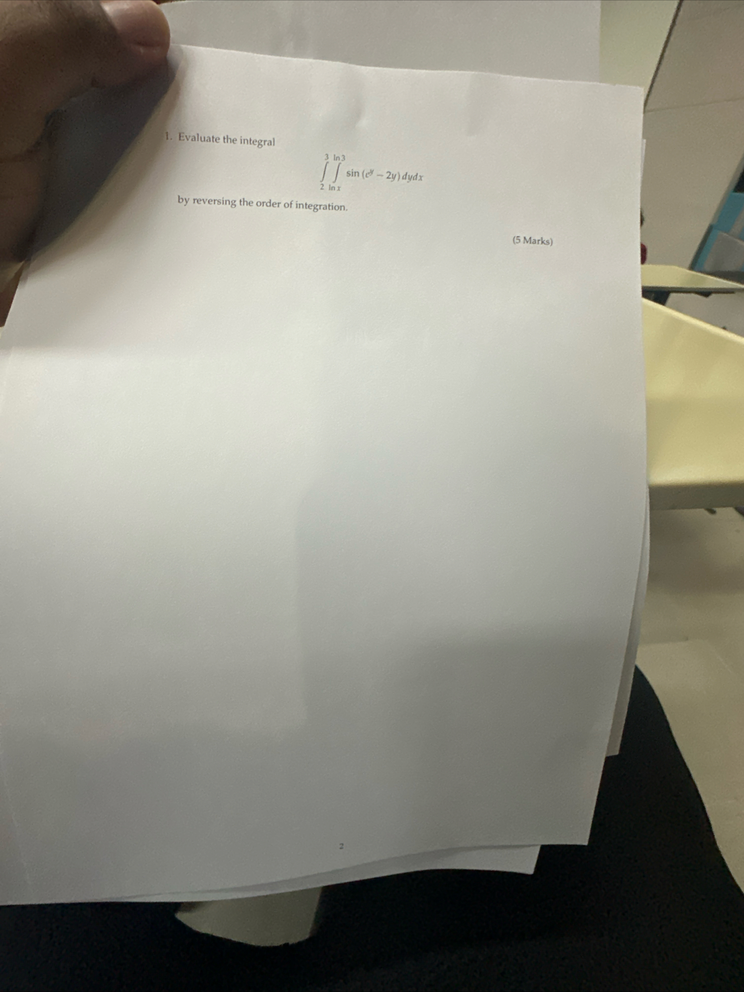 Evaluate the integral 2 3 l n x l n 3 s i n ( e y