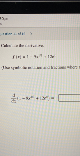 5 0 pts uestion 1 1 of 1 6 Calculate the