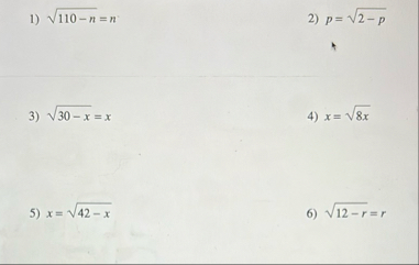1 1 0 - n 2 = n . p = 2 - p 2 3 0 - x 2 = x x = 8