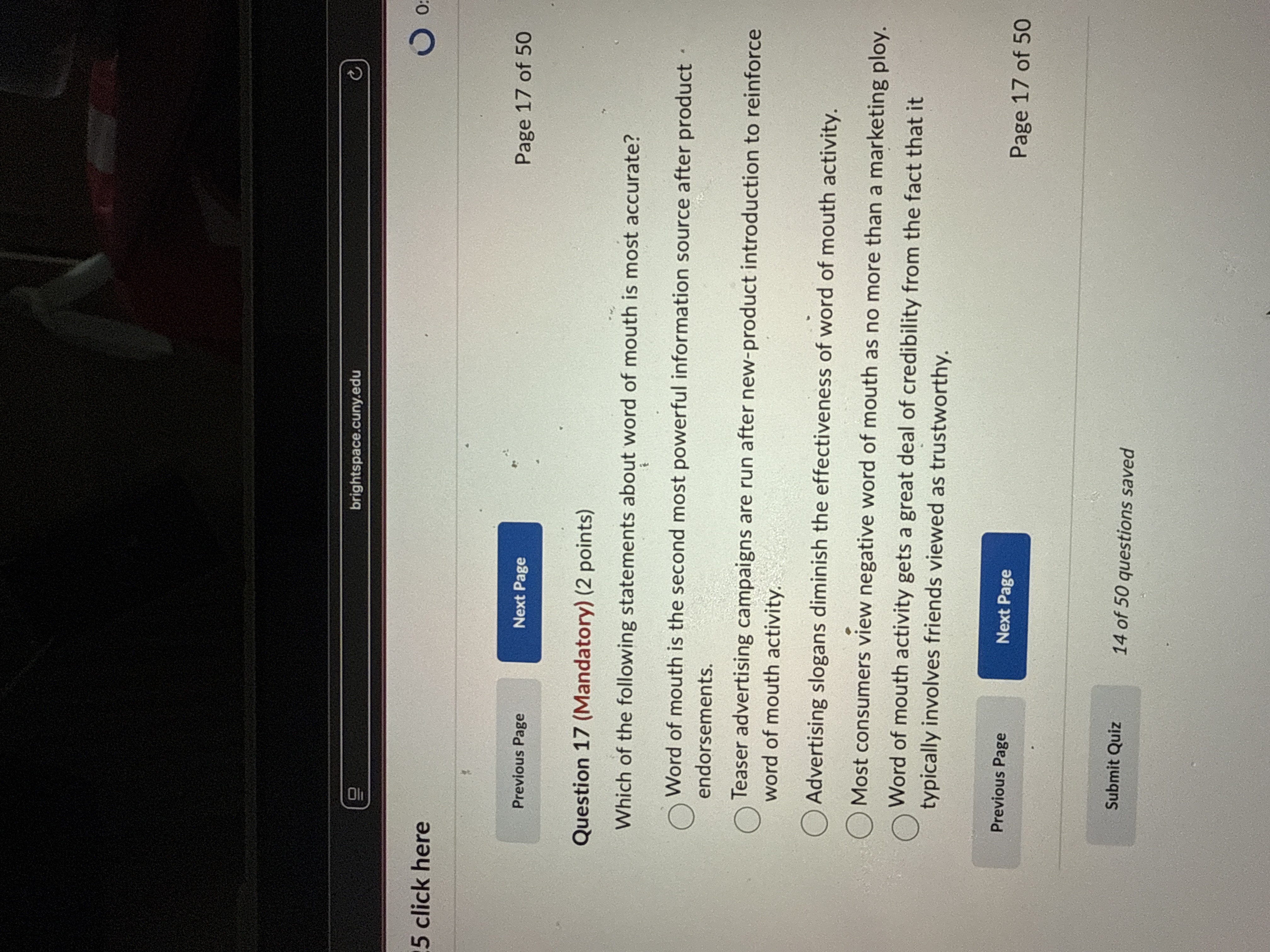 Question 1 7 ( Mandatory ) ( 2 points ) Which of